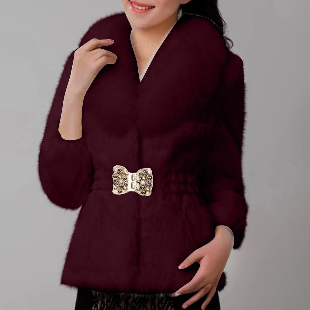 Damenmode Warmer Schalkragen Cardigan Einfarbig Langarm V-Ausschnitt Fleece-Mantel