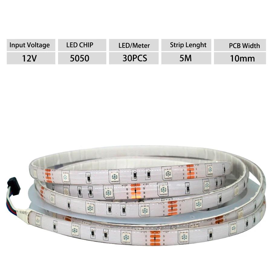DC12V Flexible LED Strip Lights 5050 RGB LED Strip 5M Waterproof Neon LED Tape For Living Room Bedroom Decoration Lighting