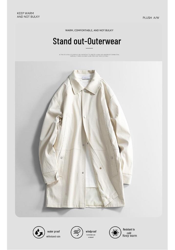 Men's Mid-Length Trench Coat 2025: New Spring/Autumn Casual Loose Plus Size Jacket