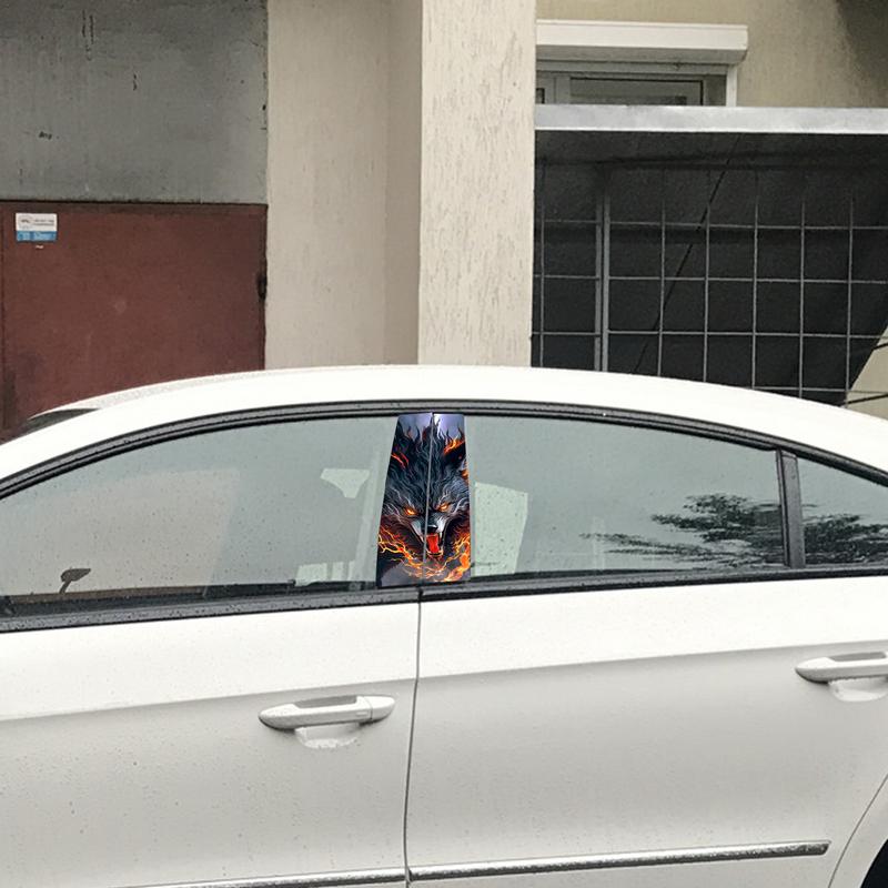 Car Center Pillar Sticker Car Center Column Sticker Black Wolf Engulfed In Flames Side Door Window Cover Window Pillar Posts