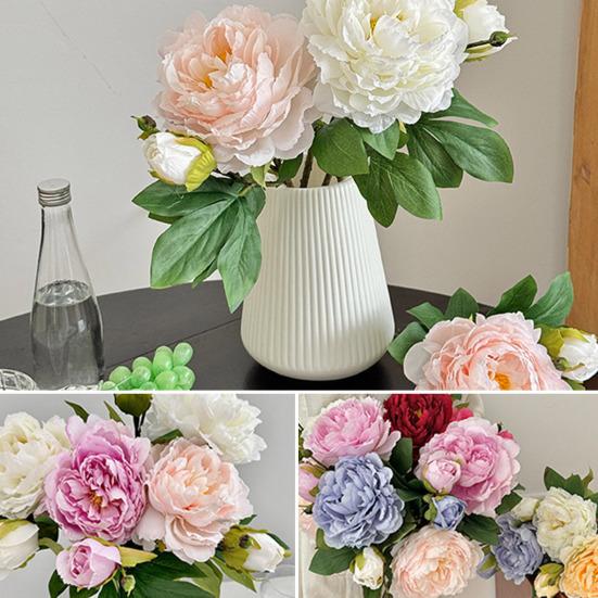 Artificial Peony Flower Faux Silk Peony Bouquet with 1 Bud Fake Floral Arrangement for Farmhouse Home Wedding Table Centerpiece