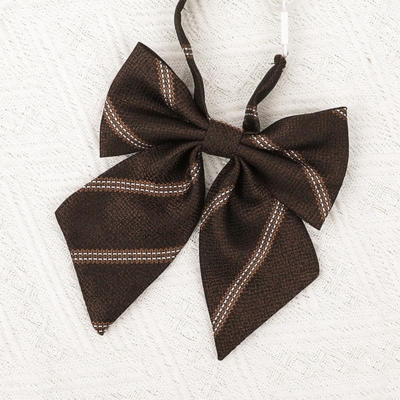 Brown Checkered Striped Neck Tie Pre-Tied Bowtie for Japanese JK School Uniform