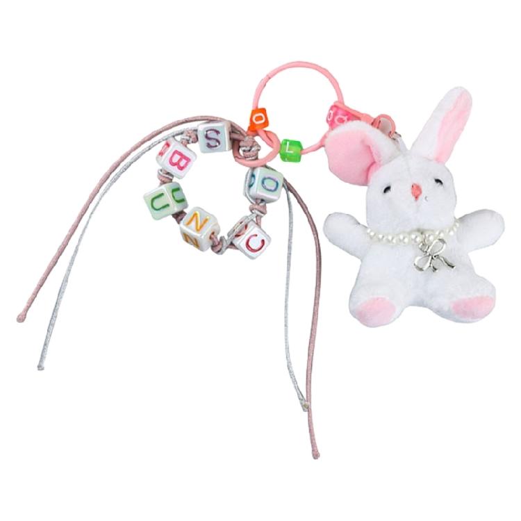 Lovely Hangings Decorations Sweet Plush Rabbits Bead Keychain Pendant Keyring Decoration Bag Hangings Ornament