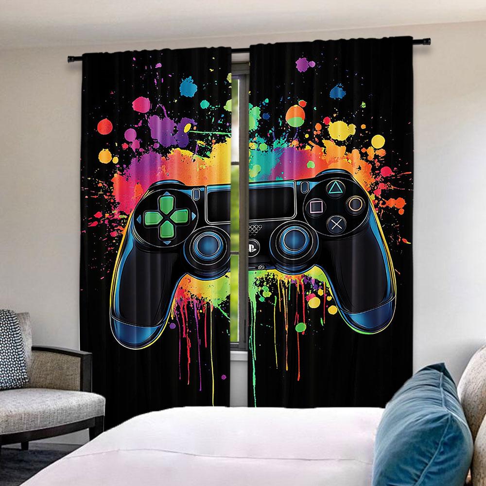 2Pcs Gamer Game Controller Blackout Curtains Bedroom Decor Playroom Living Room For Bedroom Living Room And Office Decor