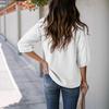Women T-shirt V-Neck Jacquard Decor 3/4 Sleeves Pullover Tops Solid Color Loose Fit Tops Party Daily Wear