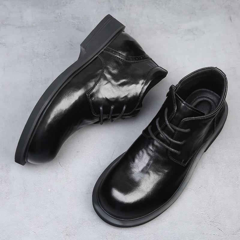 High-top Cotton Shoes Men's New Winter Leather Cotton Shoes Heightening Fleece Thickening Warm Business Casual Leather Shoes