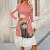 Women's Casual Fashion High Neck Long Sleeve Print Midi Dress