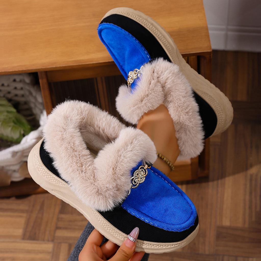 Warm Sneaker Women's Shoes 2025 Winter Plus Size Thick Sole Fleece Metal Chain Cotton Shoes
