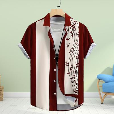 Men's Music Stripes 3D Print Shirt Button Up Shirt Casual Shirt Summer Shirt Short Sleeve Daily Vacation Clothing