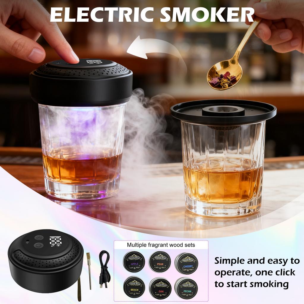 Electric Whiskey Smoker Set, Rechargeable Cocktail Smoker, 6 Wood Chips, No Butane Required, Great Christmas/Birthday Gift For Men, , Husband