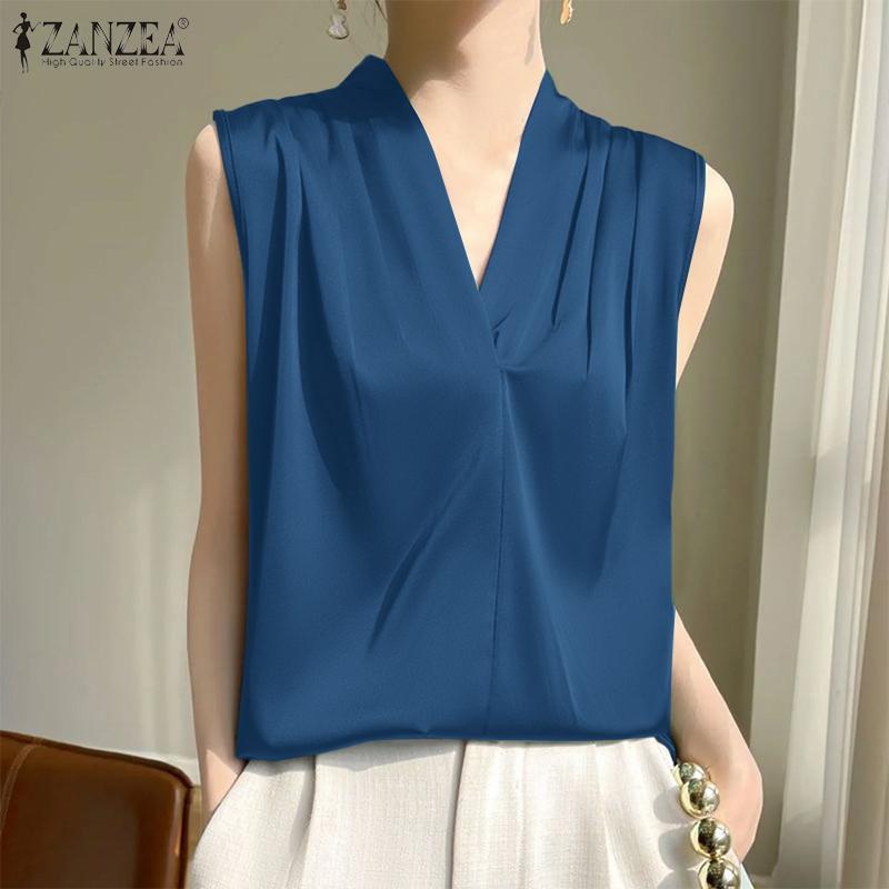 

ZANZEA Women Casual V-Neck Loose Sleeveless Tank Tops S чёрный