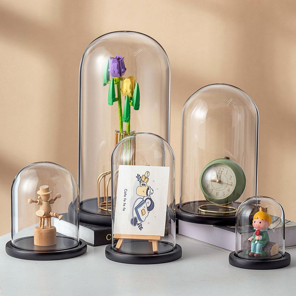 The Bell Jar Glass Cloche with Black Wood Base,Clear Decorative Glass Dome Display Storage Box for Curios Keepsakes