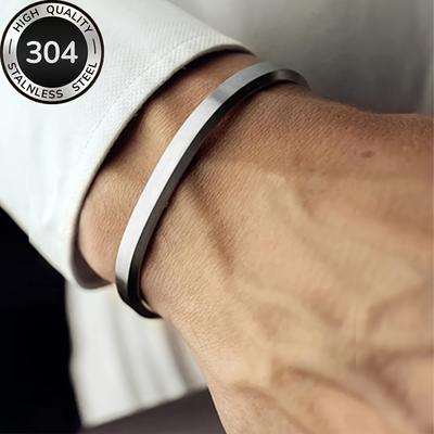 Titanium 304 Stainless Steel Bracelet, Fashionable and Minimalist 304 Stainless Steel Men's Bracelet, Non-fading Open C-shaped Bracelet