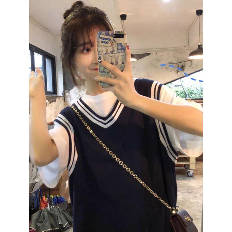 

Polo Thigh-Length Missing Lower Body Loose Short Sleeve T-Shirt Navy blue S