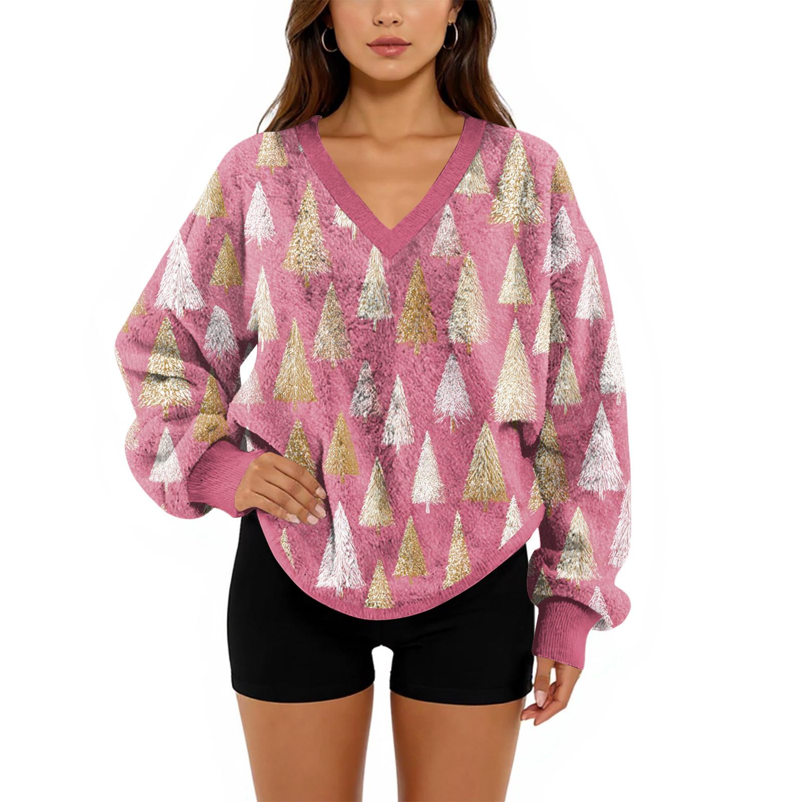 

Женский свитшот с V-образным вырезом, плюшевый, однотонный, повседневный, модный, с длинным рукавом, с карманами, пуловер L розовый