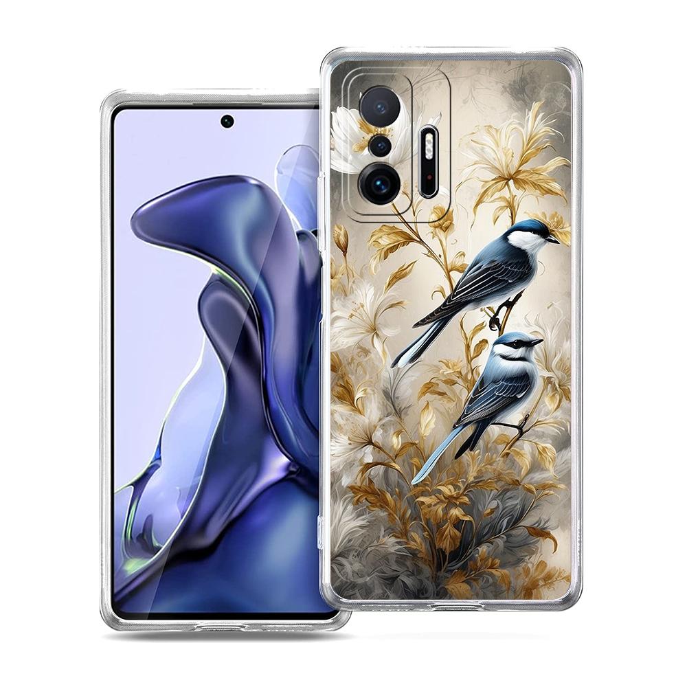 Transparent Phone Case for Xiaomi Mi 14 13 12 11 Ultra 13T 12T 11T Poco X3 NFC F3 F6 Pro 5G Soft TPU Flower Floral Bird Pattern
