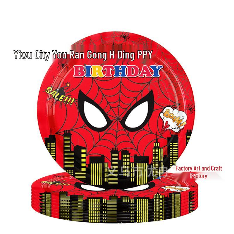 Spider-Man Themed Kids' Party Set: Disposable Plates, Napkins, Tablecloth, and Cutlery
