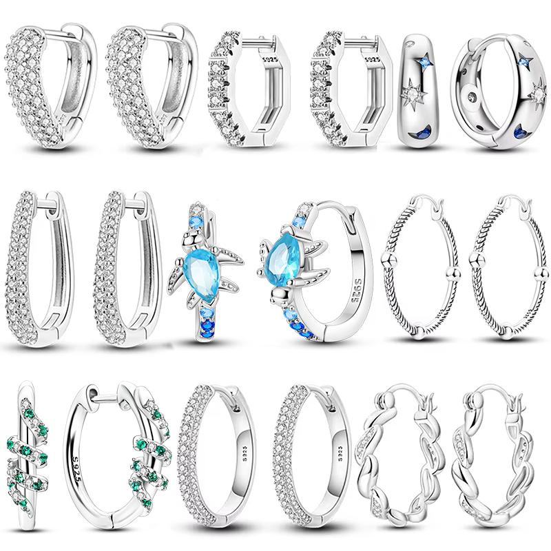 Boucles d'Oreilles Créoles en Argent 925 Zircon Coloré Boucles d'Oreilles Créoles Pavées Pour Femmes Filles Bijoux Cadeau