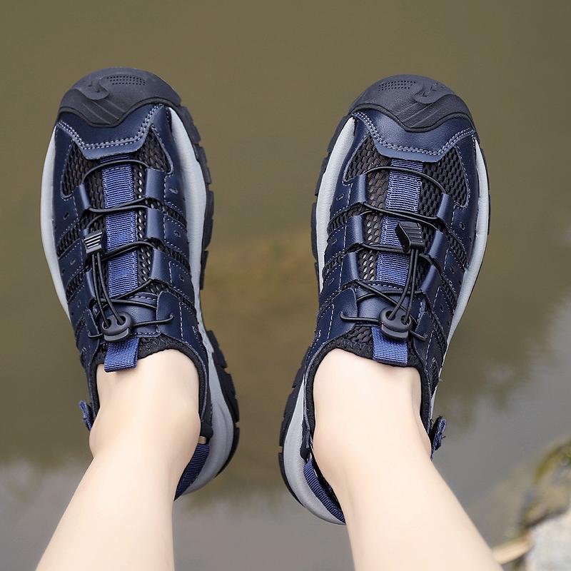 Fashion Men Leather Sandals Beach Sandals Shoes Non-slip Personality Slippers Outdoor Breathable Casual Shoes Comfortable Size 38-46