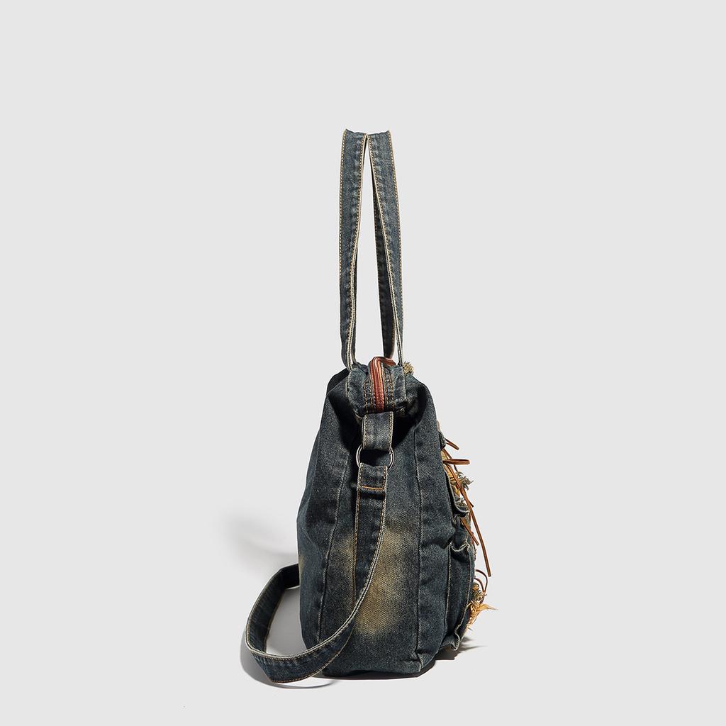 Europäische und Amerikanische Mode Retro Gewaschener Denim Achseltasche Frühling Neu Y2k Spicy Girl Vielseitig Einzel Schulter Crossbody Tasche
