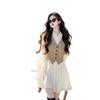 2026 Spring/Autumn French Style Patchwork Shirt Dress - Waist-Cinched Slim Fit