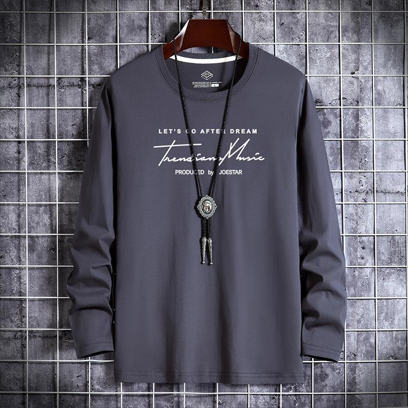 

QICED Мужская хлопковая футболка с длинным рукавом на весну и осень, топы, свободная, большого размера, с круглым вырезом, простая базовая футболка XXL