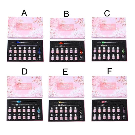 1 Set Glass Pens Threaded Nib Washable Universal Student Dip Writing Pen School Supplies