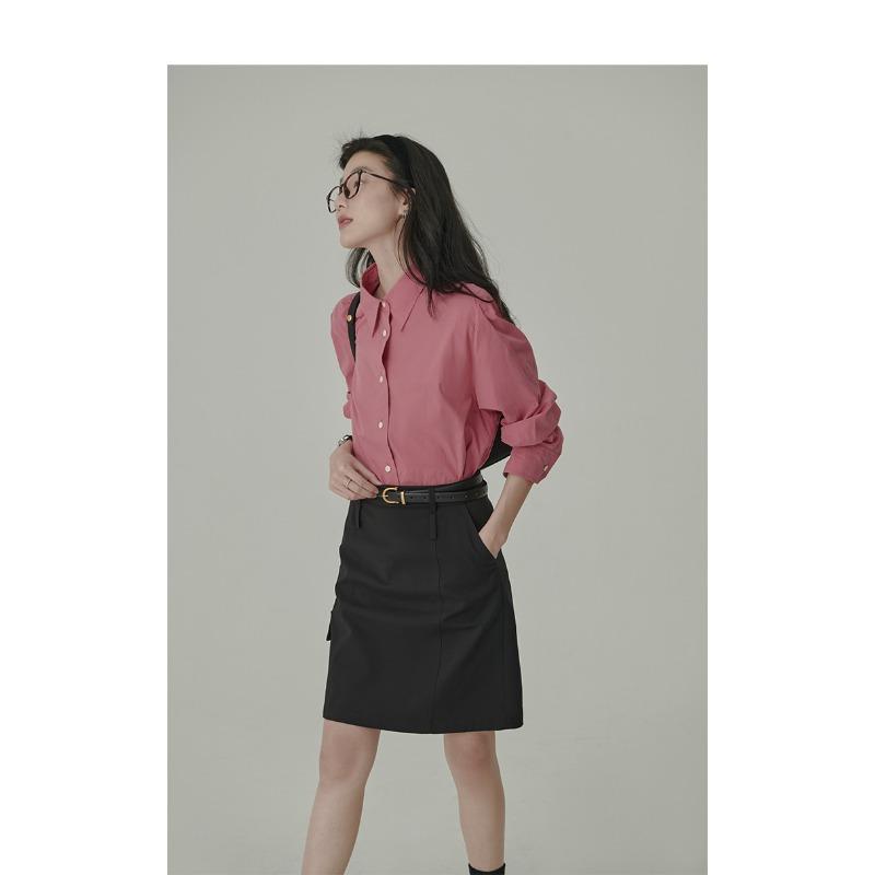 

Весенние и осенние модели, простой литературный стиль, радужная хлопковая белая рубашка ярких цветов, женская свободная универсальная рубашка с базовым абзацем L розовый