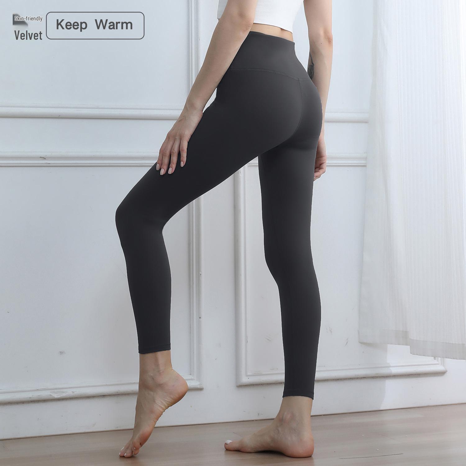 

7A Seamless Fleece-Lined Yoga Pants: Women s Autumn/Winter High-Waist Leggings with Tummy Control and Hip Lift. XL чорний