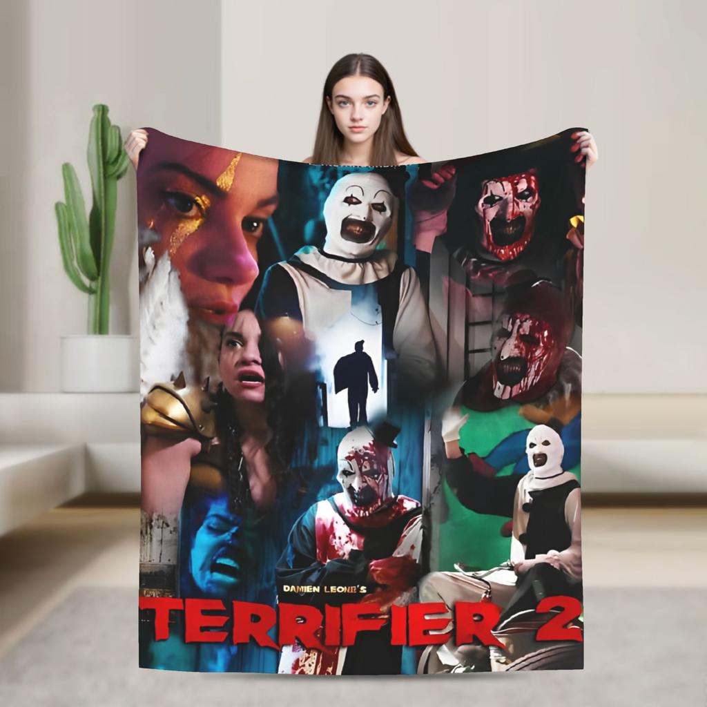 Terrifier 3 Christmas Santa Blanket The Clown Plush Vintage Warm Throw Blankets for Coverlet Spring/Autumn