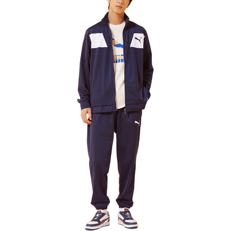 Puma Color Block Printed Stand Collar Zip Casual Sports Suit Men Suits Black 583602-01