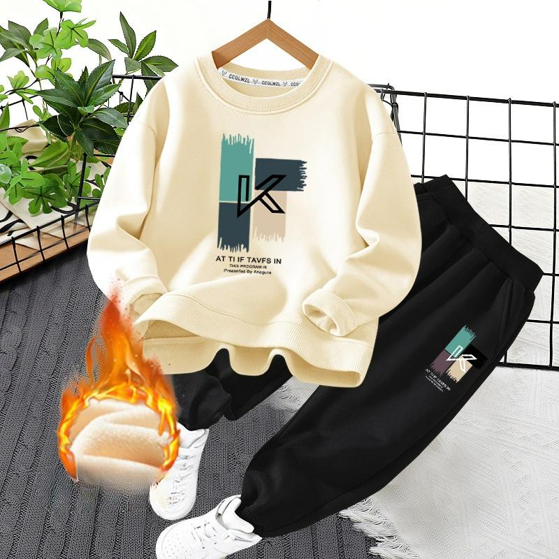 CUHK Children's Sweater Winter Plus Velvet Thickened Two-piece Spring and Autumn Children's Leisure Sports Suit