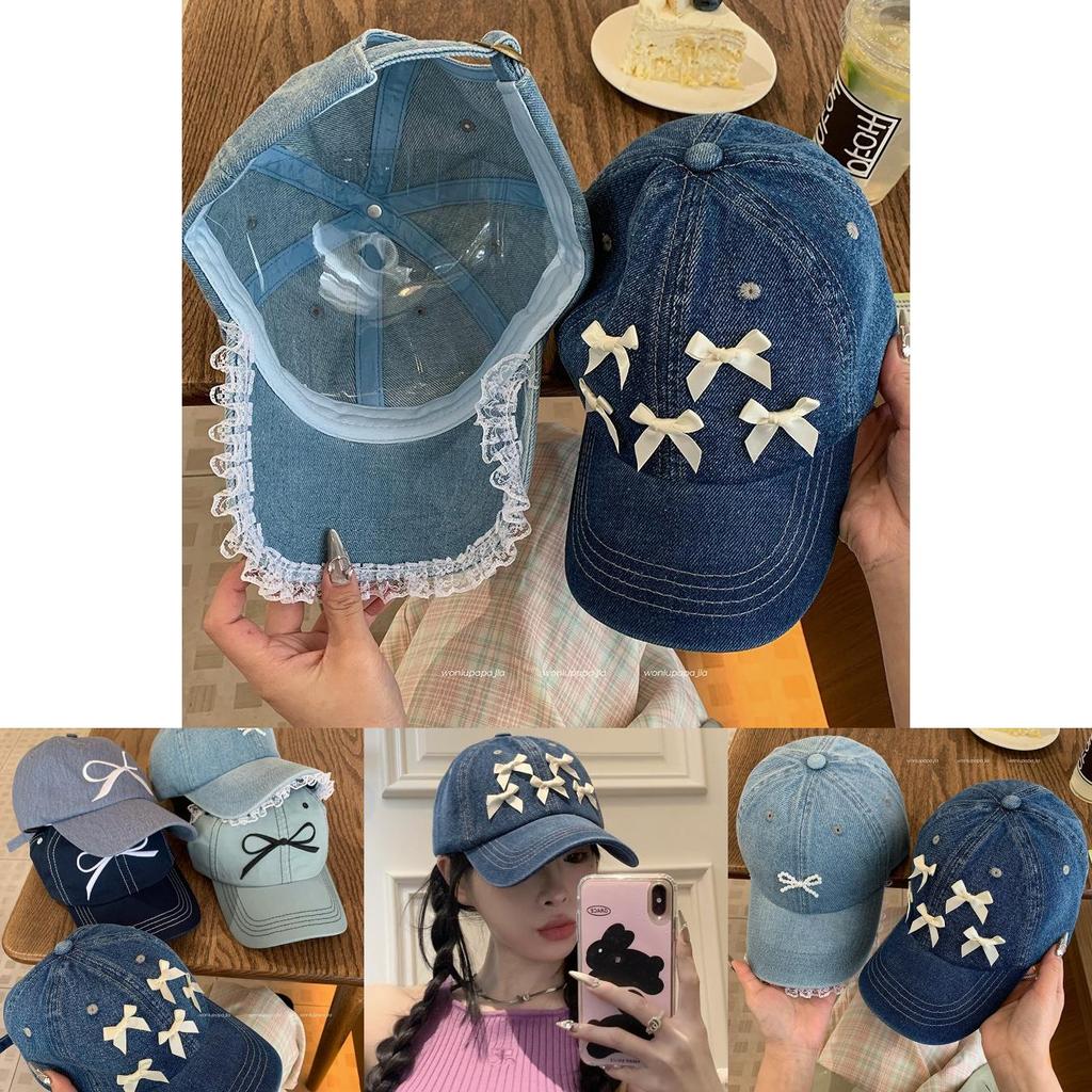 Butterfly Knot Denim Baseball Cap With Sun Protection For Casual Women