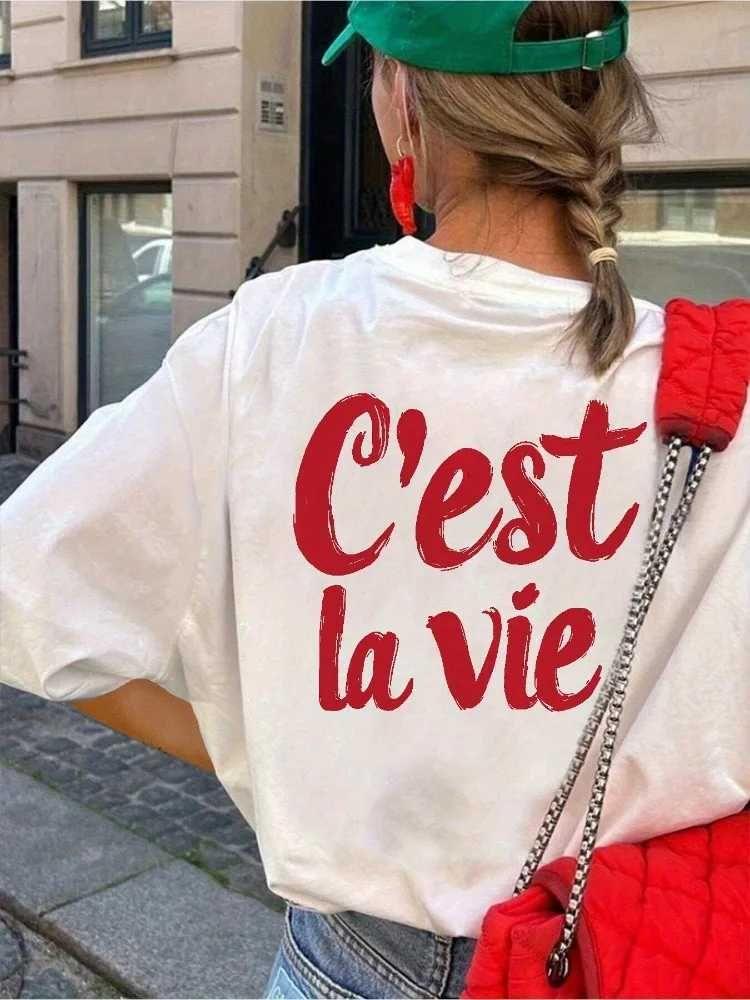 T-shirt Stampata C'est La Vie Unisex Unisex Cotone Morbido Manica Corta Unisex Citazione Francese Casual Oversize Street Top Quotidiani