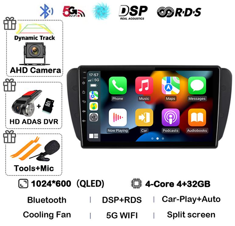 Android 14 Carplay Auto Car Radio For Seat Ibiza 6j 2009 2010 2012 2013 2014 2015 MK4 FR GPS Audio Multimedia WIFI+4G Player DSP