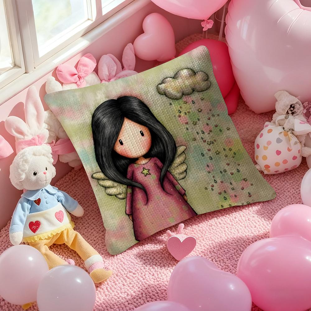 Cartoon S-Santoro Gorjuss Pillow Case Anti-Dustmite Pillowcase Invisible Zipper Silky Short Plush Sofa Cushion Cover