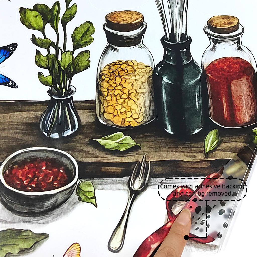 Creative Kitchen Wall Stickers, Spice Bottle Chili Pepper Decor, Self-Adhesive Wall Art for Living Room Bedroom Home Decoration