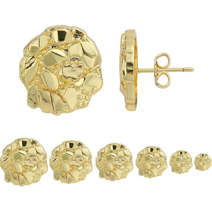 14 Karat Gold Plated Runde Grobtexturierte Keks-Nugget Steckerohrringe Für Männer/Frauen Unisex S(8mm) beige