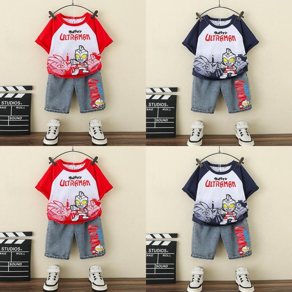 Stylish Summer Outfit For Boys Featuring Ultraman Design Soft Cotton Two-piece Set