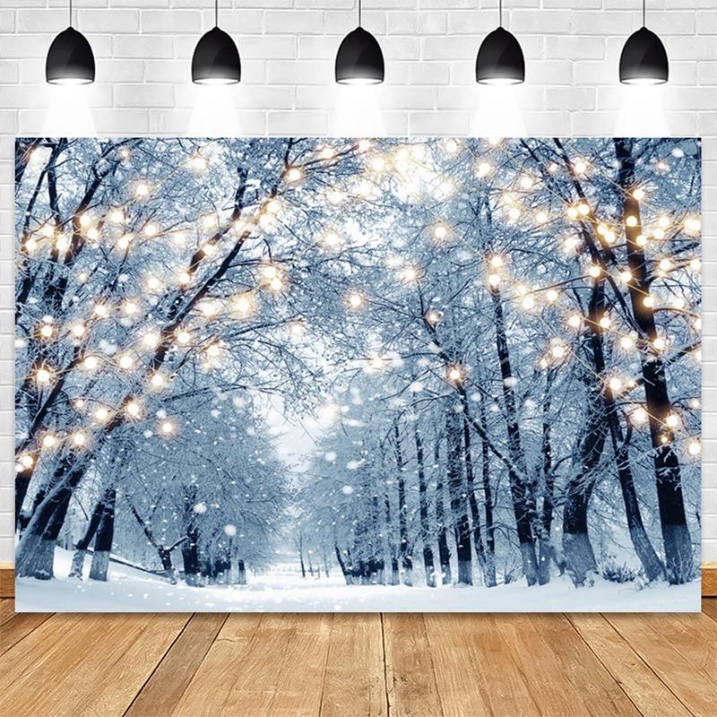 B03B-210X150cm Winter Snow Background Cloth Snowflake Christmas Tree Glitter White Forest Party Photography Backdrops