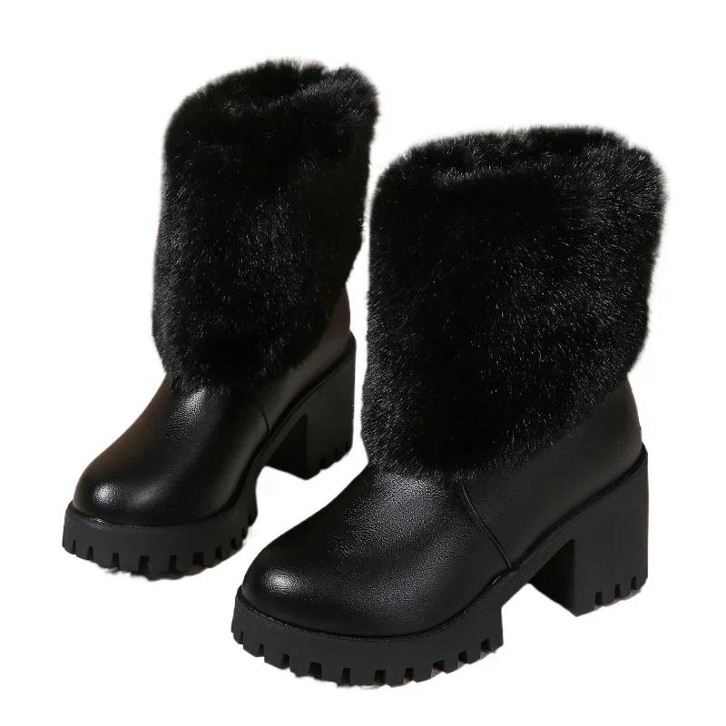 

Обувь женская 2024 года, горячая распродажа, женские ботильоны, римские современные ботинки, женские, с круглым носком, на толстом каблуке, с молнией сзади, большие размеры, женская обувь 43 чёрный