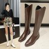 Black Pointed Toe Ladies Knee High Shaft Shoes Waterproof Women's Long Boots