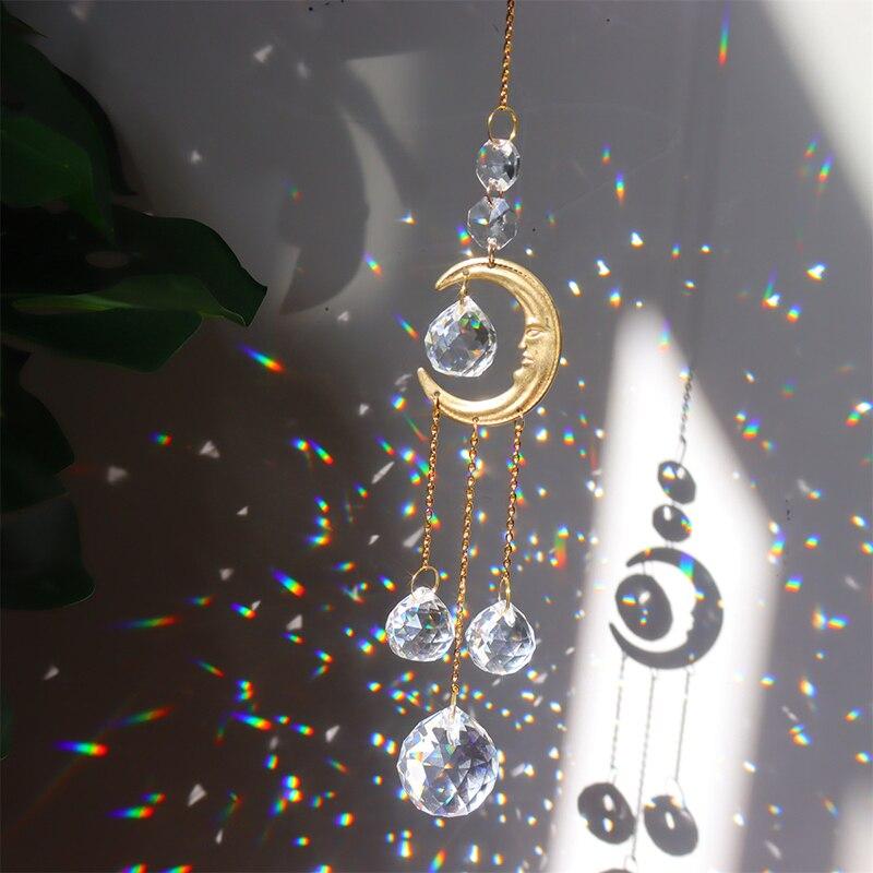1ks,Crystal Chime Suncatcher,Domácí ložnice Balkonový Dekorační přívěsek Sun and Moon Prism