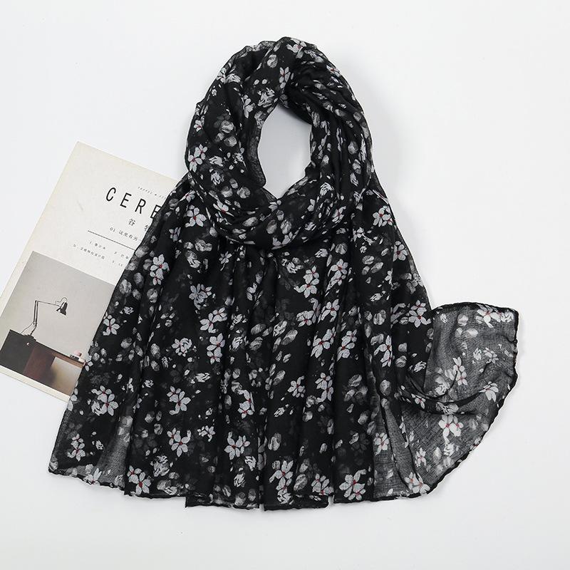 180*85Cm Fashion Retro Big Floral Viscose Scarf Lady Print Voile Shawls And Wraps Pashmina Foulards Muslim Hijab