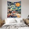 Van Gogh Style Coffee and Sunflowers Wall Hanging  Romantic Art Tapestry Under the Starry Sky