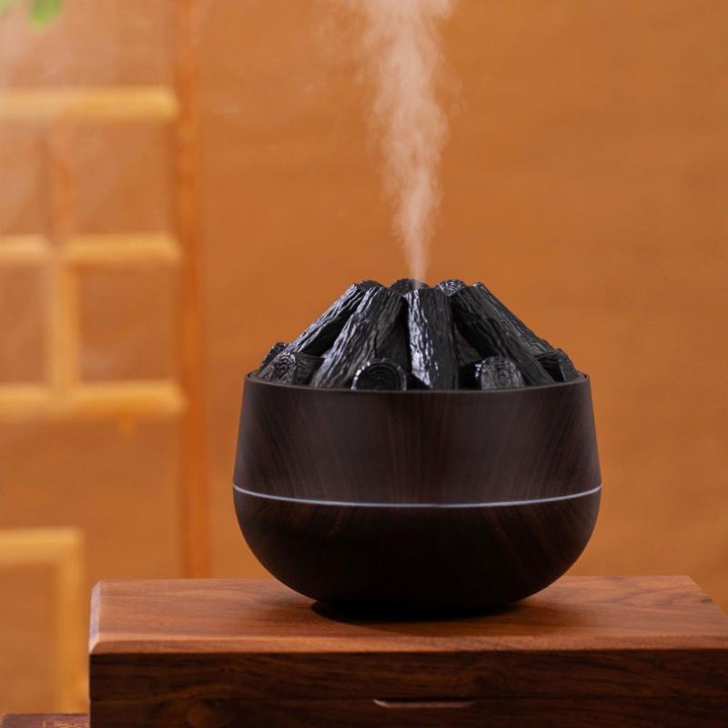 Charcoal Flame Humidifier, Aromatherapy Essential Oil Diffuser, 300Ml Mist Ultrasonic Humidifier For Bedroom,Office Night Light