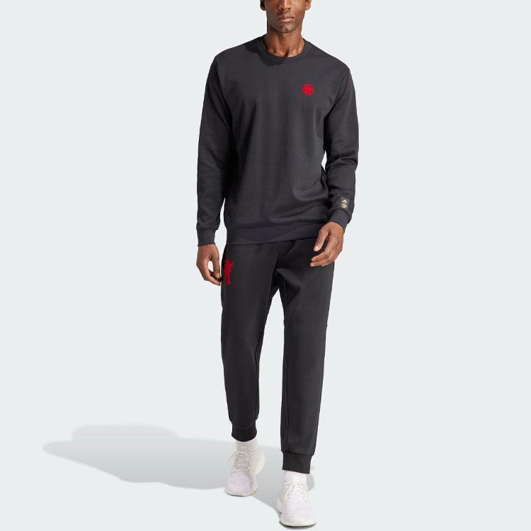 Adidas FW23 Chinese New Year Man Utd Paper-Cut Logo Crew Neck Sweatshirt Men Tops Black IP9184