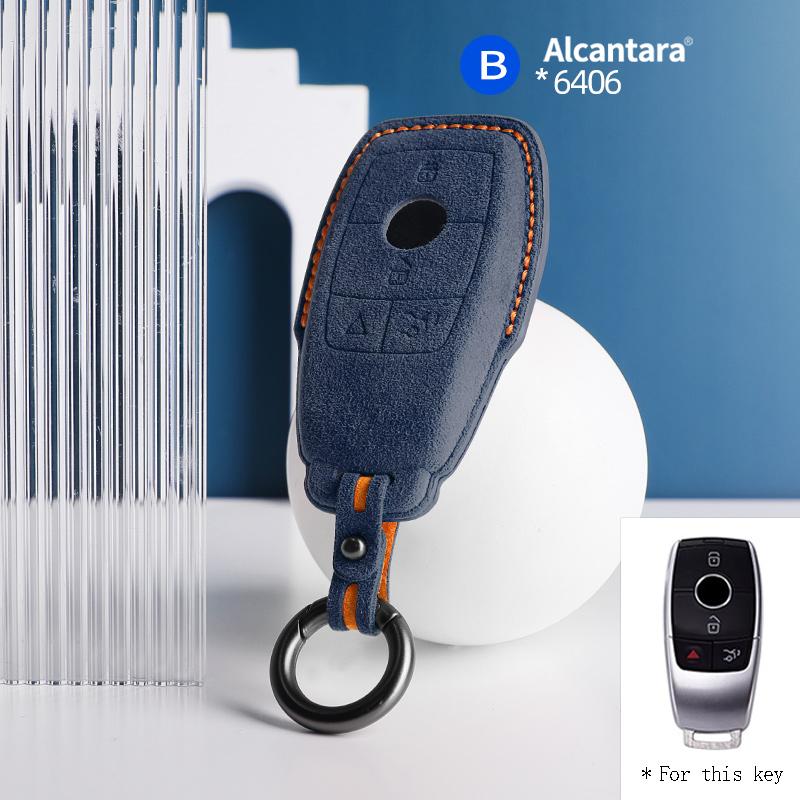 For Mercedes Benz C200L E300L S320 S350LS500l AMG GLC Alcantara Suede Car Key Case Cover Shell 4buttons Keychain