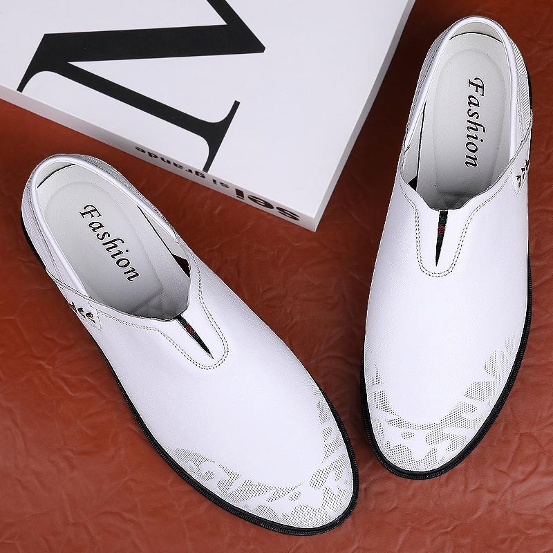 Spring Autumn Genuine Casual Leather Loafers Wedding Dress Shoes for Man Gents Walking Round Toe Slip on Men's Shoes