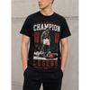 Men's Vintage Boxing Graphic Tee, Crew Neck Short Sleeve Cotton Blend, Champion Legend Print with Muhammad Ali Artwork, Casual Streetwear for Sports